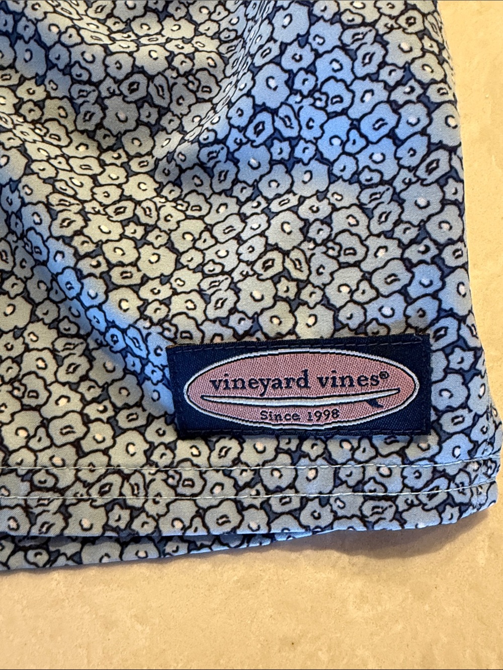Vineyard Vines Navy and White Mini Floral Swim Trunks